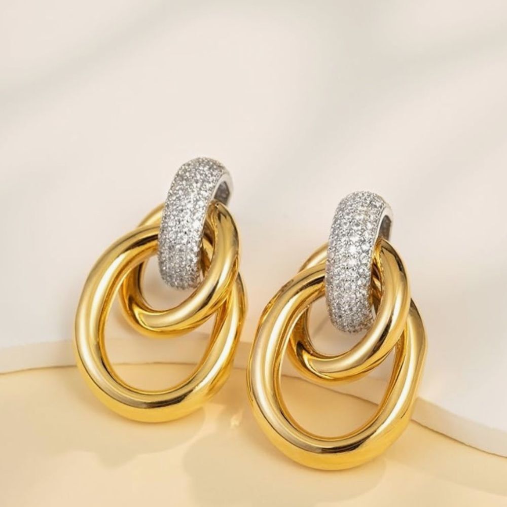 NEW 18k Gold Plated Gold and Silver Plated Statement Earrings